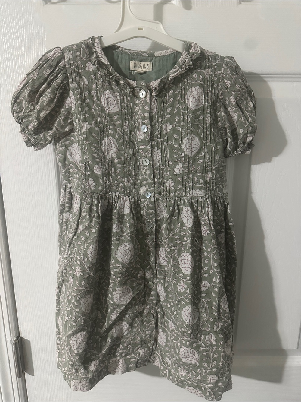 Lali Girls' Sage Green Floral Button-Front Dress